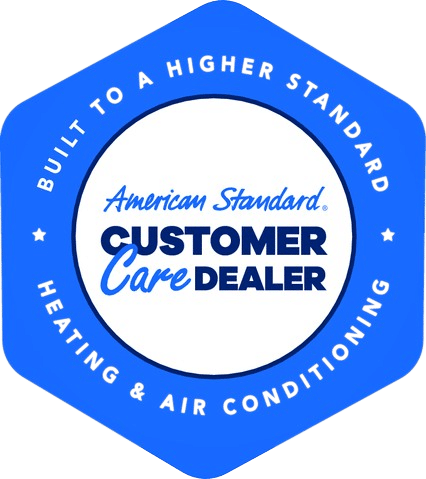 A badge that says american standard and customer care dealer